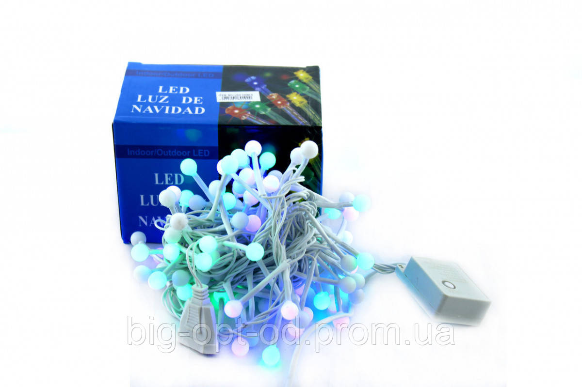 Світлодіодна LED гірлянда Xmas 100 M-9 RGB маленька кулька, білий провід (кольорові діоди)