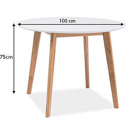 Білий круглий кухонний стіл Signal Mosso II 100 см на дерев'яних ніжках у скандинавському стилі Польща