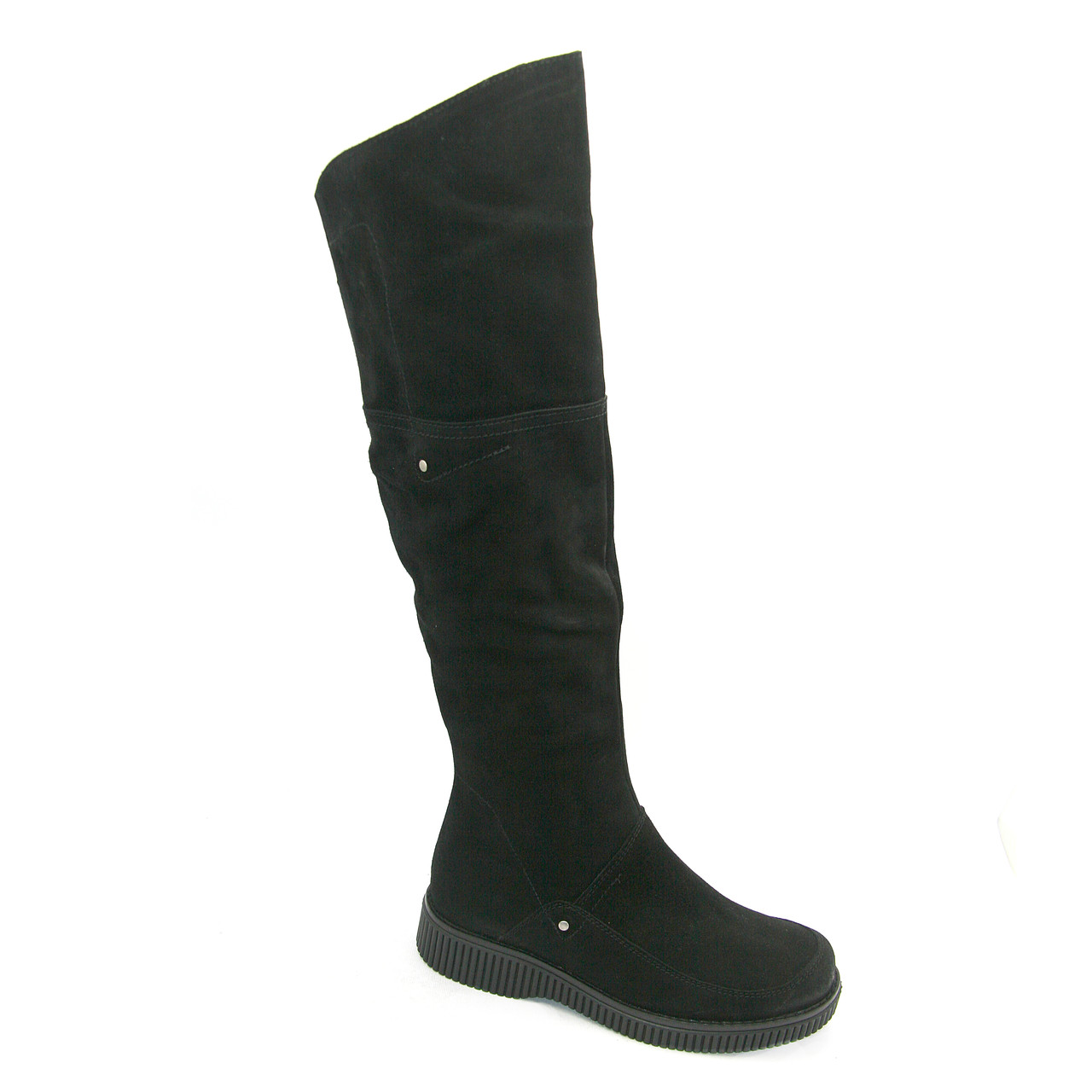 Зимові жіночі чоботи з натуральної замші чорні європейка ( хутро до щиколотки, на гомілці байка) 37 розмір