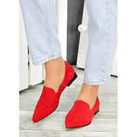 Туфли лодочки женские красная натуральная замша низкий каблук