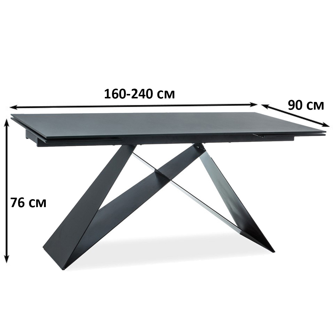 Великий прямокутний чорний стіл розкладний Westin II 160-240х90см під камінь в стилі лофт Польща, фото 1