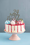 Топер фігурка на торт дзеркальний двосторонній  "Happy Birthday з цифрою" Manific Decor  (золотий, срібний), фото 3
