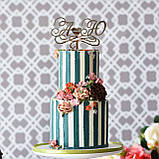 Топер фігурка на весільний торт дзеркальний двосторонній Manific Decor "Ініціали з серцем та датою", фото 3