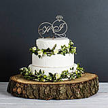 Топер фігурка на торт дзеркальний двосторонній Manific Decor "Ініціали в обручках NEW", фото 4
