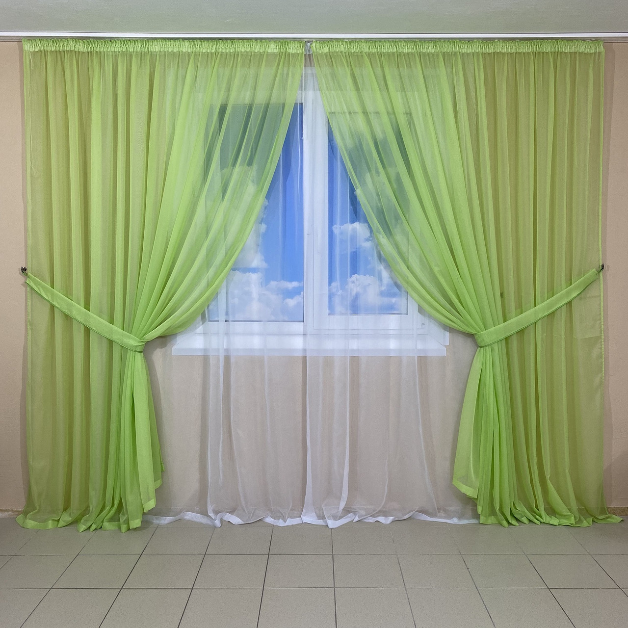 Комплект шифонових тюлів №424 3шт. 3*2,70 м і підхоплення