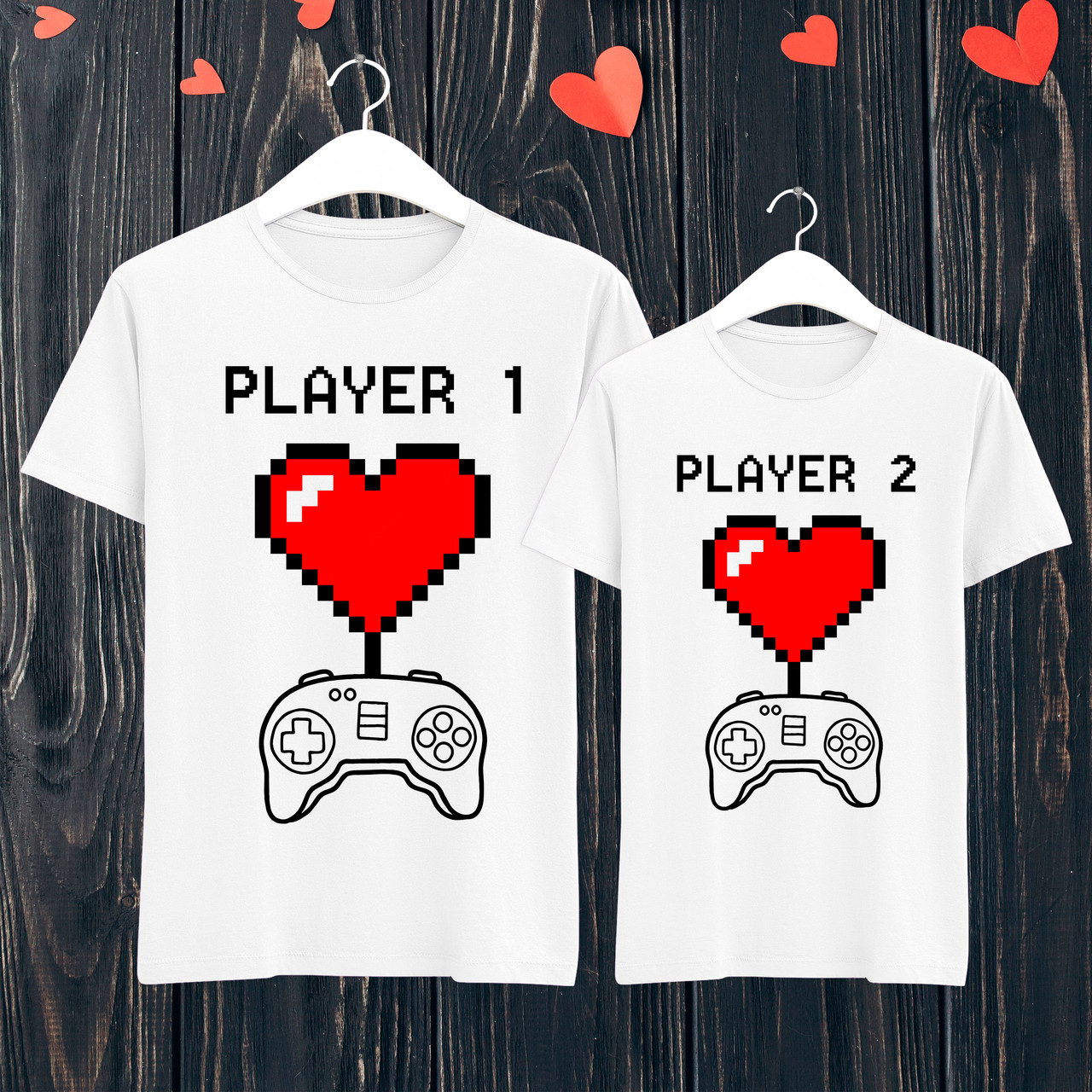 Парні футболки із принтом "Player 1/Player 1" L, Білий Push IT