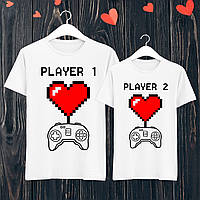 Парні футболки із принтом "Player 1/Player 1" L, Білий Push IT
