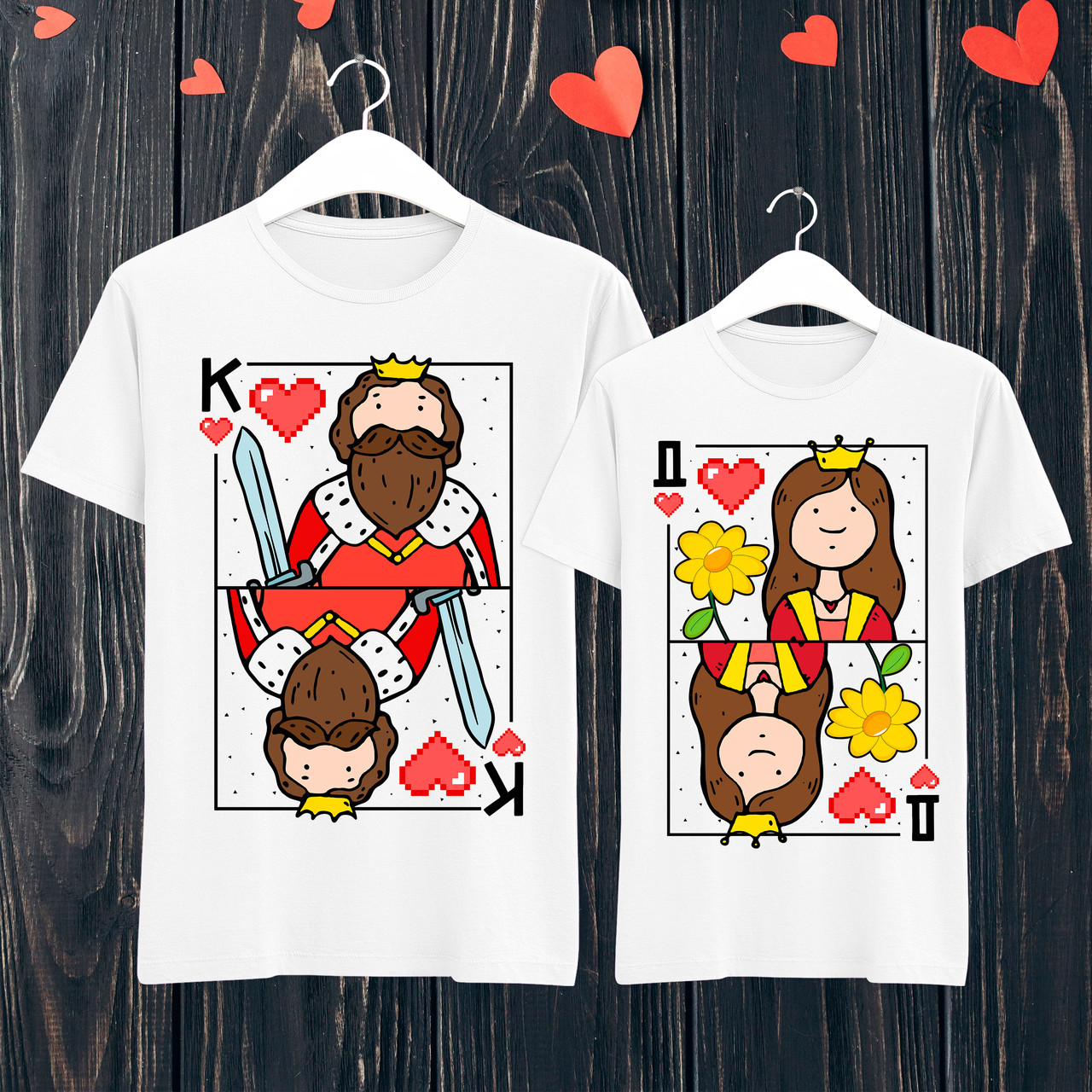 Парні футболки з принтом "Король та Дама" L, Білий Push IT