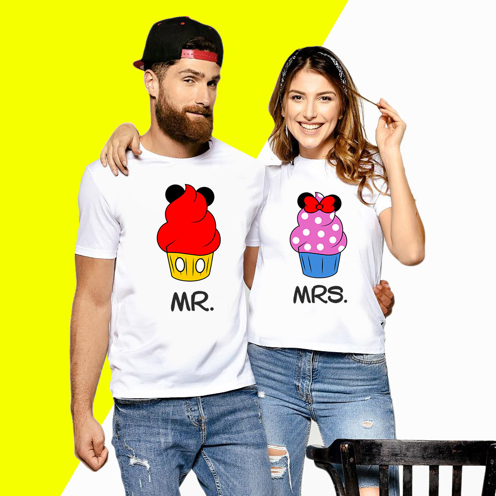 Парні футболки з принтом CupCake "MRS. та MR." Push IT XS, Білий