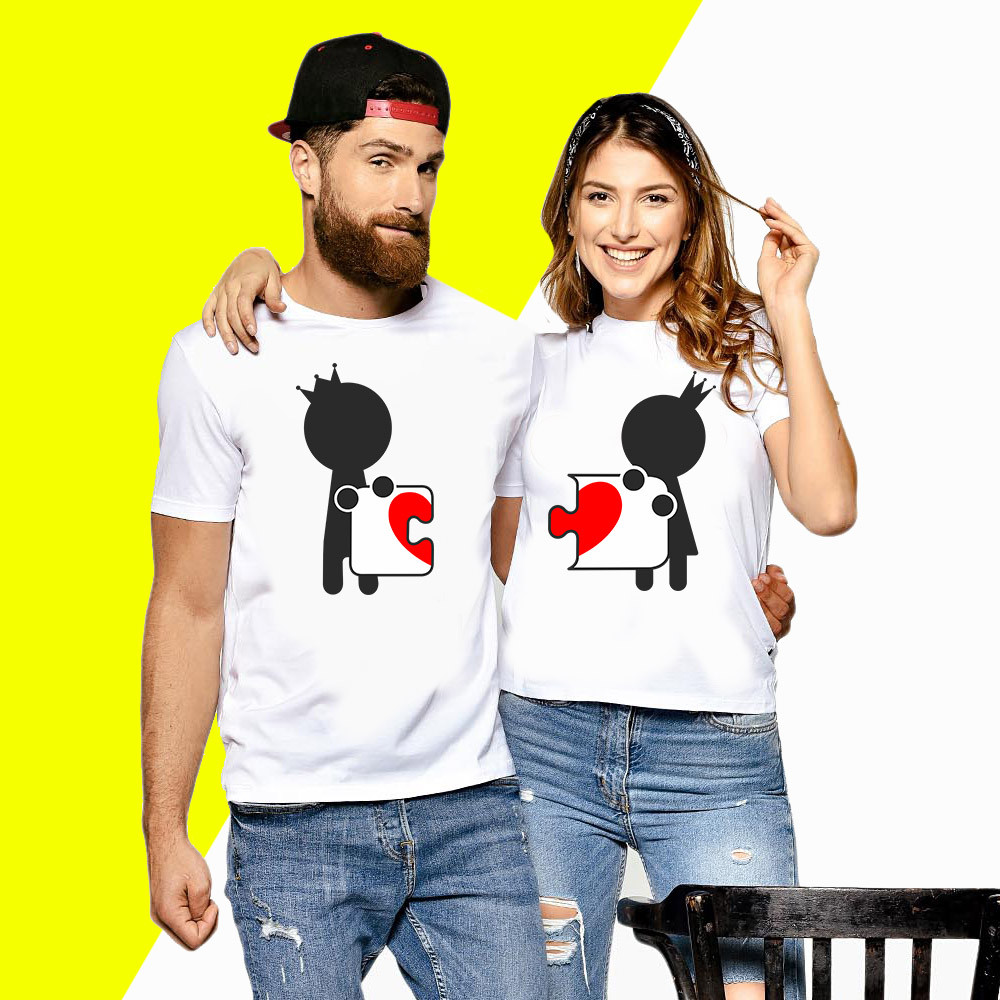 Парні футболки з принтом Пазл серце Push IT XS, Білий