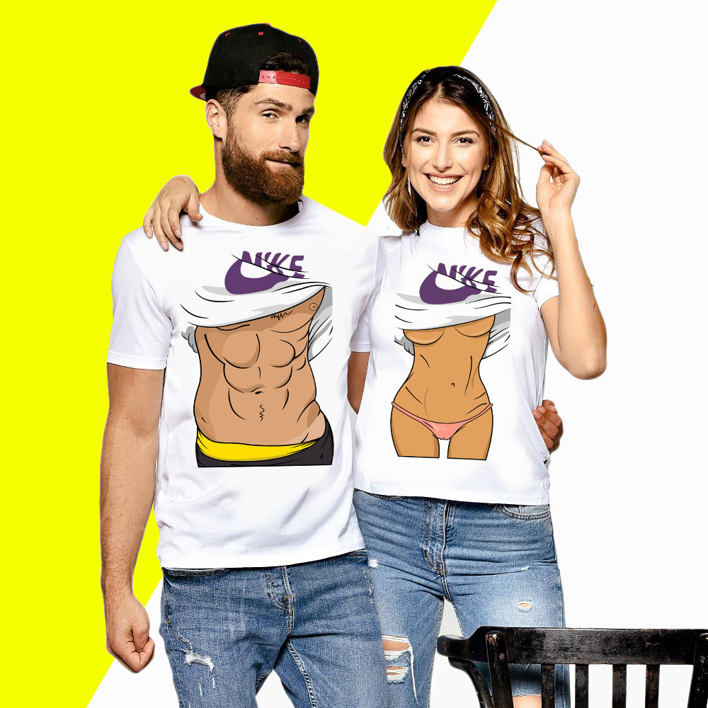 Парні футболки з принтом Оголені торси Push IT XS, Білий (футболки 18+), фото 1