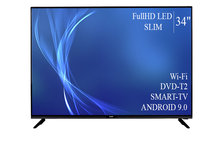 Сучасний телевізор Bravis 34" Smart-TV/Full HD/DVB-T2/USB Android 13.0