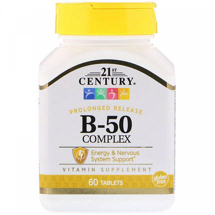 Вітамінна добавка 21st Century B-50 Complex, Prolonged Release, 60 Tabs, фото 1