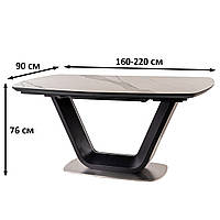 Стол белый обеденный раздвижной Signal Armani Ceramic 160-220x90см под мрамор с черными матовыми ножками