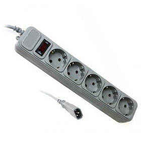 Фільтр мережевий Gembird SPG5-X-6G 5 розеток, Сірий 1.8м (з запобіжником для ДБЖ)