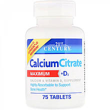 Комплекс 21st Century Calcium Citrate Maximum + D3 75 Tabs