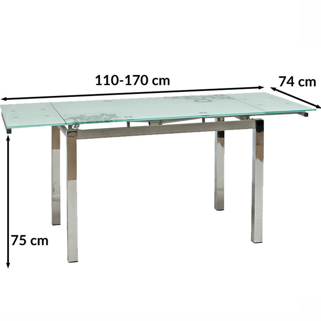 Стіл обідній розкладний GD-017 110-170х74см скляний білий на хромованих ніжках Польща, фото 1