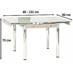 Білий квадратний скляний стіл Signal GD-082 80-131х80см розкладний на хромованих ніжках Польща