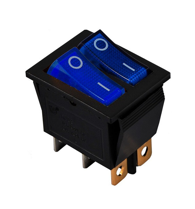 Перемикач KCD2-2101N BL+BL/B 220V 2 клавіші синні з підсвічуванням Ny95500814
