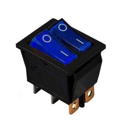Перемикач KCD2-2101N BL+BL/B 220V 2 клавіші синні з підсвічуванням Ny95500814, фото 1