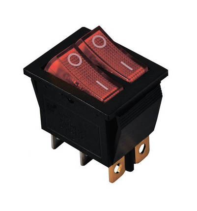 Перемикач KCD2-2101N R+R/B 220V 2 клавіші червона з підсвічуванням Ny95500810, фото 1