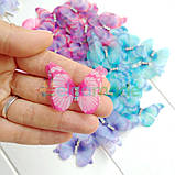 Метелик шифоновий двошаровий зі стразами ЗЕЛЕНИЙ, 4.3х3.2 см, 1 шт, фото 3