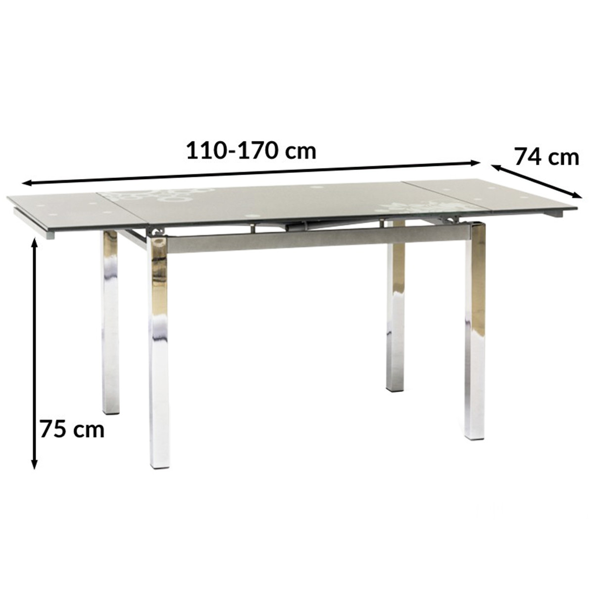 Сірий скляний стіл розкладний GD-017 110-170х74см для кухні на прямокутних ніжках Польща, фото 1
