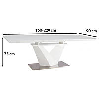 Белый раскладной стеклянный стол Signal Alaras III 160-220x90см в гостиную на одной ножке Польша