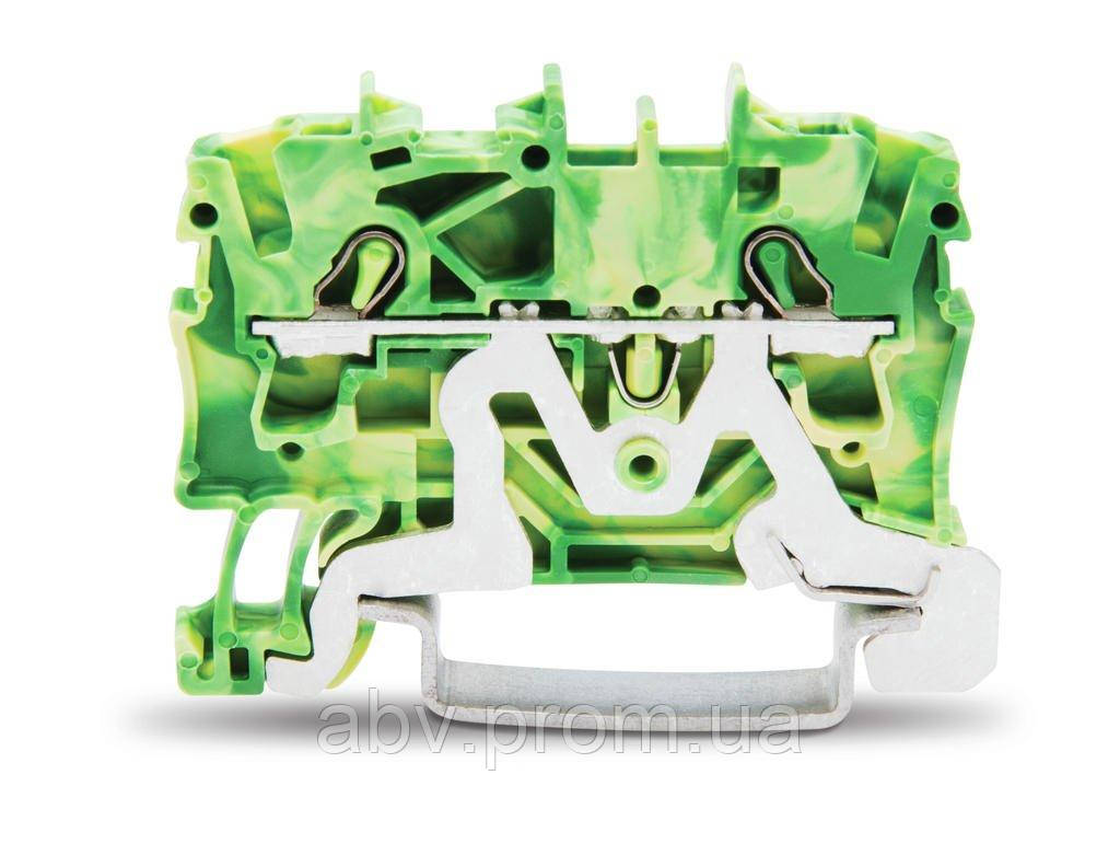 2002-1207 WAGO Клемма прохідна заземлювальна, пружинний затискач, 2,5 мм2, жовто-зеленого кольору, CAGE CLAMP, фото 1