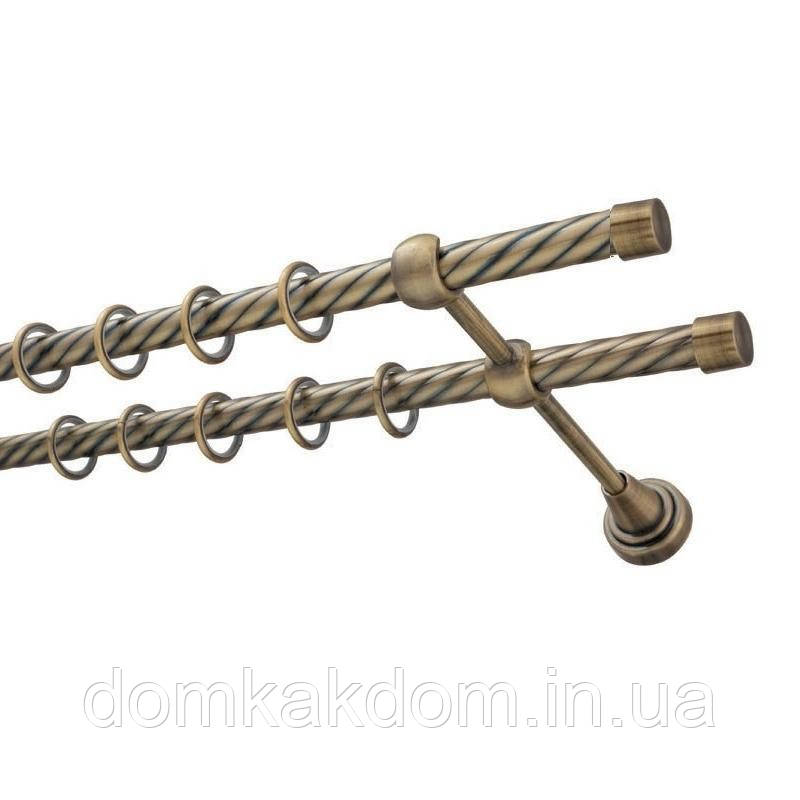 Карниз для штор дворядний, колір антик (труба твістер 16мм), фото 1