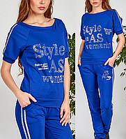 Літній турецький спортивний костюм жіночий з лампасами №8897 електрик