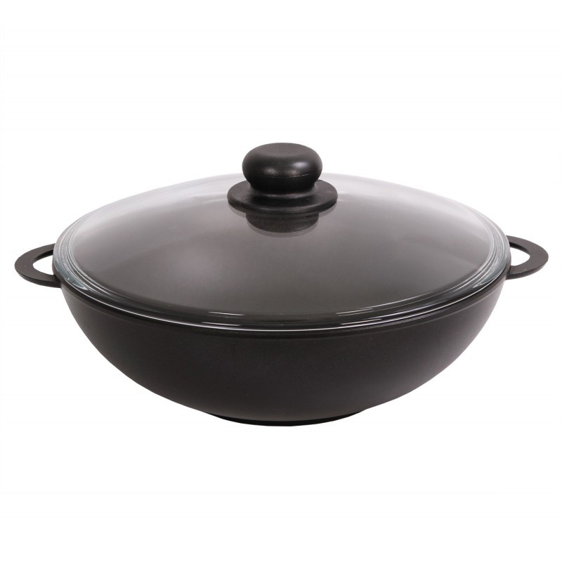 Сковорода ВОК БІОЛ 4л, 280 мм з антипригарним покриттям, литими ручками, скляною кришкою Колір чорний 2803ПС, фото 1