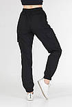Жіночі джогери зі стрейч-котону Спортивні штани з кишенями Стрейчеві жіночі штани карго чорні VS 1130, фото 2