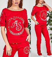 Жіночий турецький спортивний костюм літній зі стразами № 8896 червоний