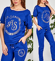 Літній жіночий стильний спортивний костюм зі стразами Туреччина електрик № 8896 електрик