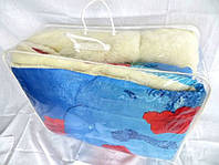 Одеяло полуторное из овечьей шерсти Лери Макс - розы на синем