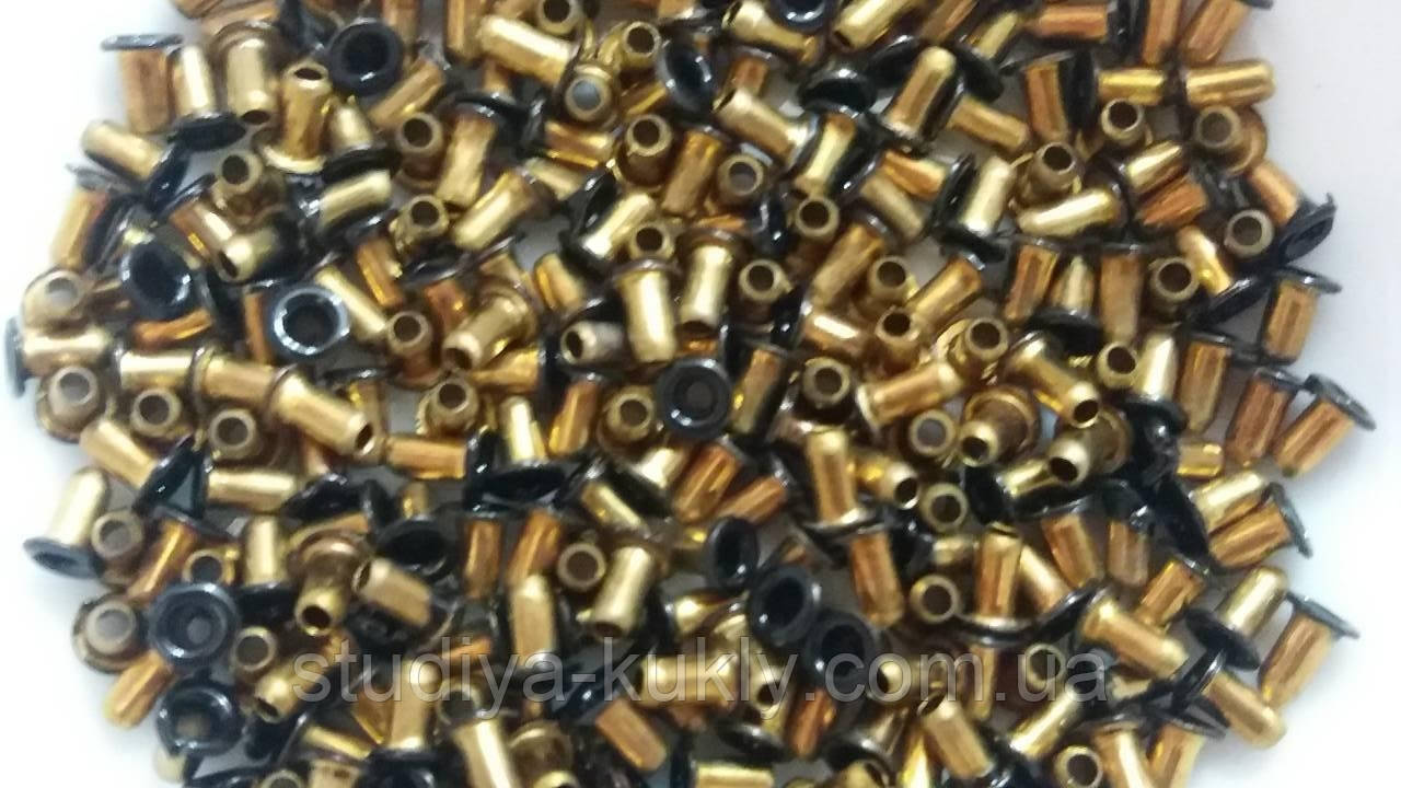 Мікро-люверс для ляльок, колір чорний. Діаметр ніжки 1 мм, діаметр капелюшка 2.5 мм. Висота 3 мм. №2, фото 1