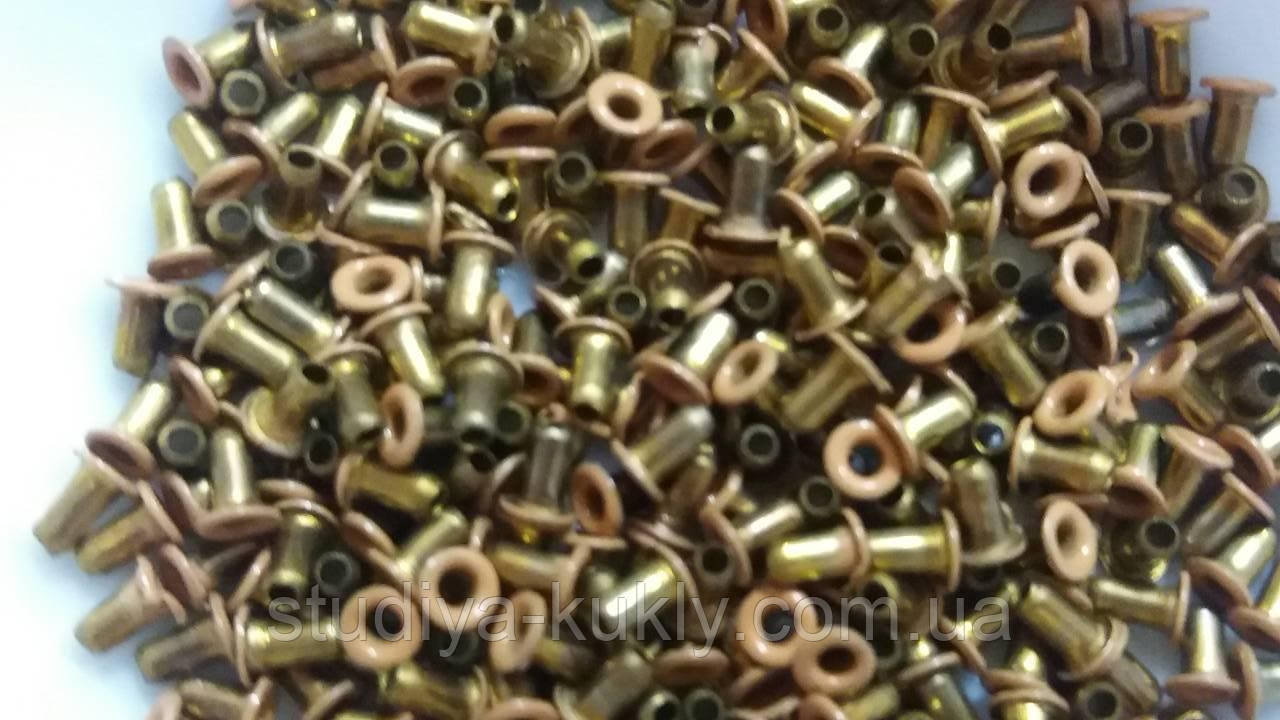 Мікро-люверс для ляльок, колір оранжевий. Діаметр ніжки 1 мм, діаметр капелюшка 2.5 мм. Висота 3 мм. №8, фото 1