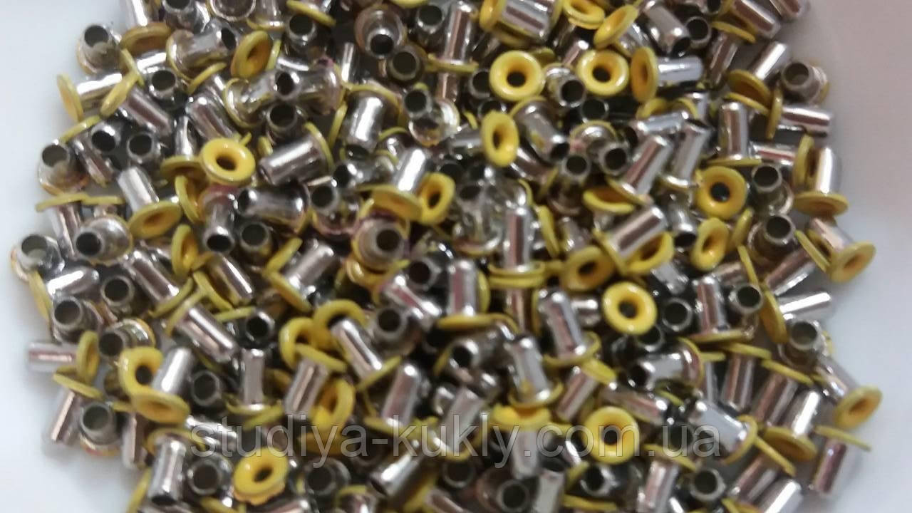 Мікро-люверс для ляльок, колір-жовтий. Діаметр ніжки 1 мм, діаметр капелюшка 2.5 мм. Висота 3 мм. №9, фото 1