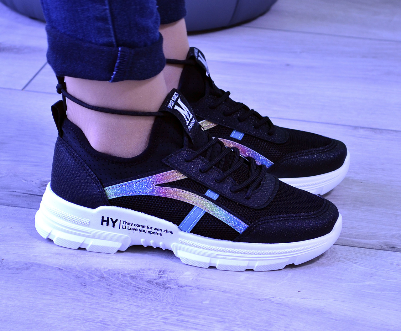 Кроссовки женские летние 38р(24см) черные с белой подошвой сетка b-299 ...