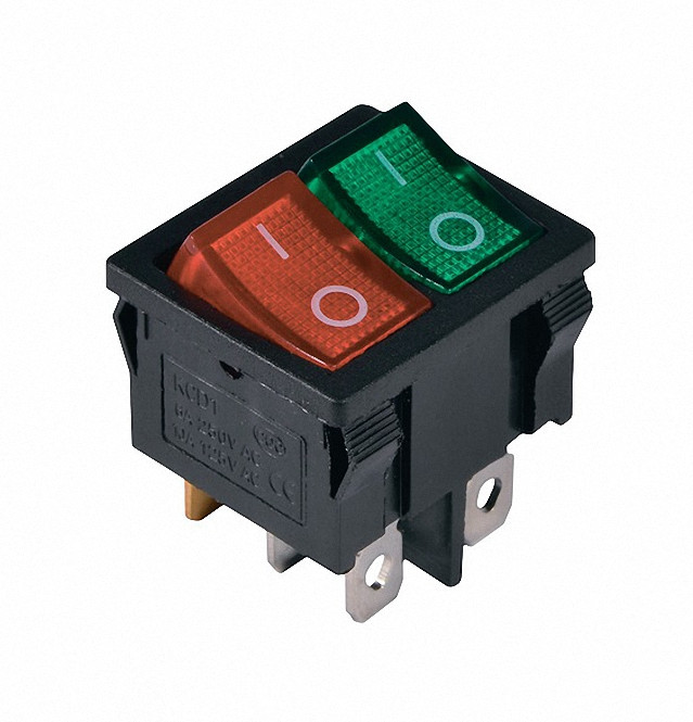 Перемикач KCD1-6-2101N G R/B 220V 2 клавіші зелена червона з підсвічуванням TNSy5500733