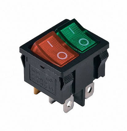 Перемикач KCD1-6-2101N G R/B 220V 2 клавіші зелена червона з підсвічуванням TNSy5500733, фото 1