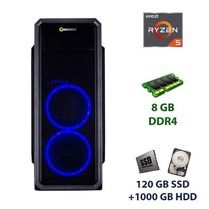 GameMax G561 Tower / AMD Ryzen 5 2600 (6 (12) ядер по 3.4 - 3.9 GHz) / 8 GB DDR4 / 120 GB SSD+1000 GB HDD /, фото 1