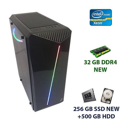 1st Player Rainbow-R3 Color LED Gaming Tower NEW / Intel Xeon E5-2678 v3 (12 (24) ядер по 2.5 - 3.1 GHz) / 32 GB DDR4 NEW / 256 GB SSD NEW+500 GB HDD, фото 2