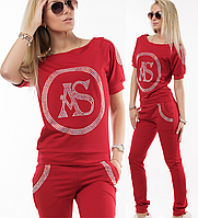 Спортивний костюм жіночий літній турецький зі стразами No 8836 червоний