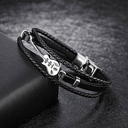 Браслет шкіряний зі сталевими вставками «Гітара»