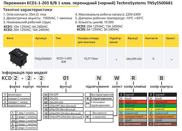 Перемикач KCD1-1-203 B/B 1 клавіша перекидний чорний TNSy5500681, фото 2