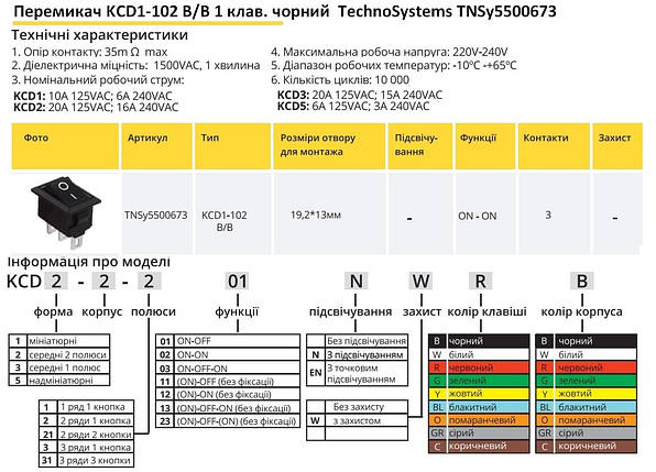 Перемикач KCD1-102 B/B 1 клавіша чорний TNSy5500673, фото 2