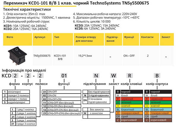 Перемикач KCD1-101 B/B 1 клавіша чорний TNSy5500675, фото 2