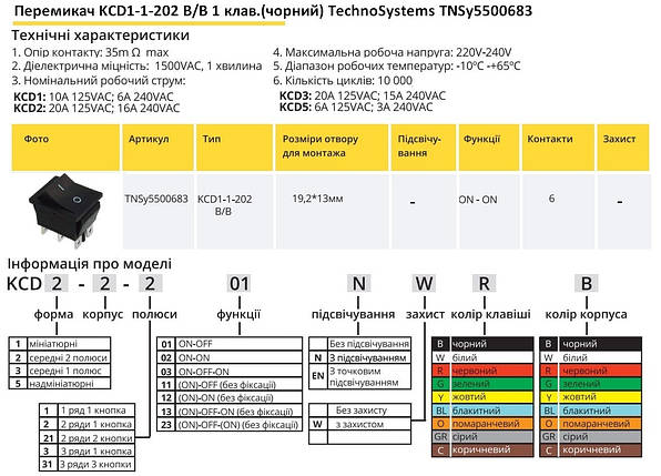 Перемикач KCD1-1-202 B/B 1 клавіша чорний TNSy5500683, фото 2